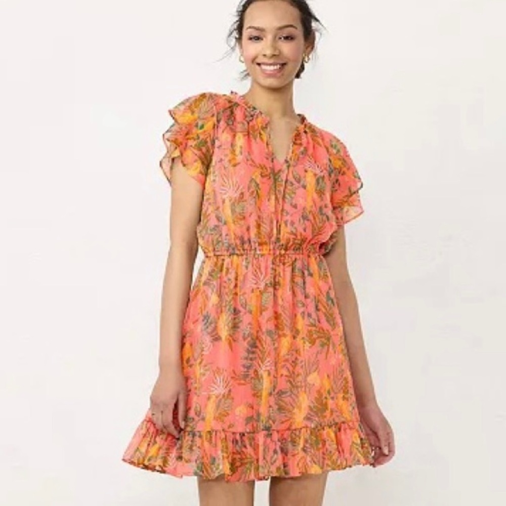 LC Lauren Conrad ruffle sleeve fit and flare dress| BAHIA BIRDS | XS